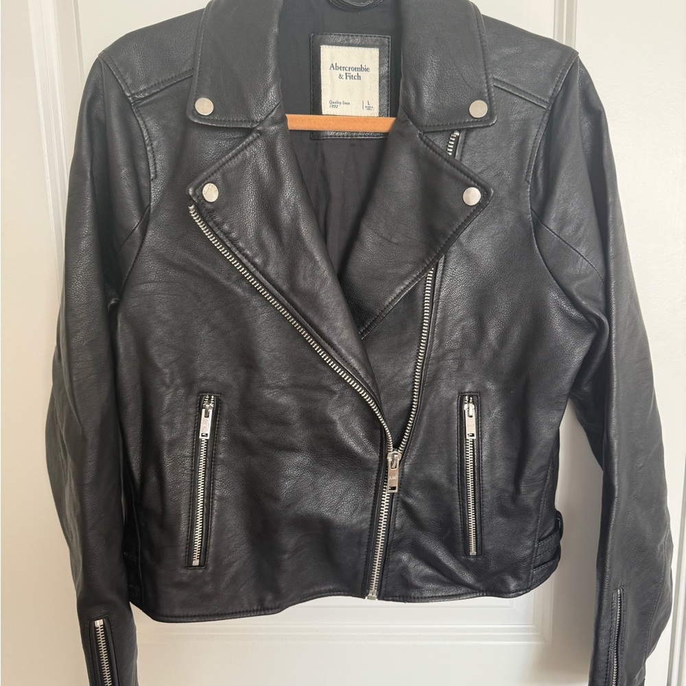 Abercrombie & Fitch Classic Black Leather Biker Jacket